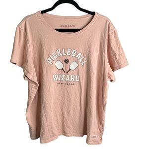 Life is Good Women's pink Crusher Tee Pickleball Wizard short sleeve cotton XXL